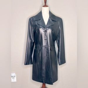 Genuine Black soft, leather car coat length by Michael Lawrence, Large